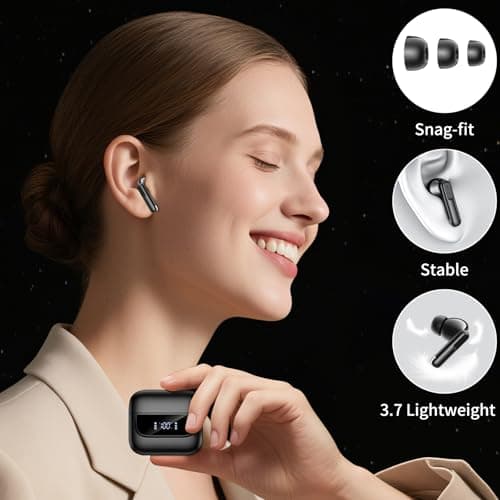 Wireless Earbuds, Bluetooth 5.4 In Ear Headphones 6 Mic ENC Noise Cancelling Clear Calls Stereo Deep Bass Ear Buds 48H Playtime Earphones LED Power Display IPX7 Waterproof for Android iOS Bright — view 6