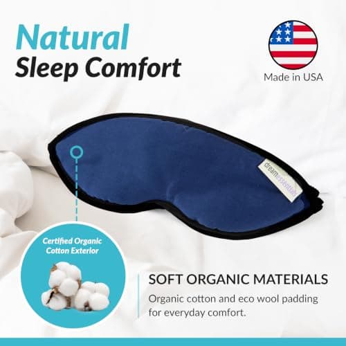 Dream Essentials Natura Organic Cotton Sleep Mask | Twilight Blue | Eye Mask for Sleeping, Light Blocking Soft Sleep Eye Cover with Eco Wool Padding | Made in USA Travel Accessories — view 5