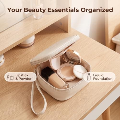 White Waterproof Travel Toiletry Bag, Compact Cosmetic Makeup Pouch 14x11.5x6 cm, Portable Mini Wash Bag for Toiletries & Skincare, Ideal for Short Trips, Gym & Daily Use — view 5