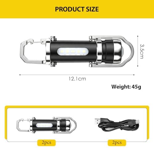2 Pcs Super Bright Mini Keychain Flashlight - 1200LM Retractable Key Torch — view 5