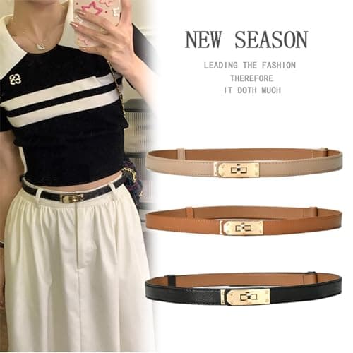 FENLDY Cream Adjustable (19.5 in - 35.5 in) Women's Cream Solid Color Alloy Turn Lock Belt For Jeans, One Size — view 6