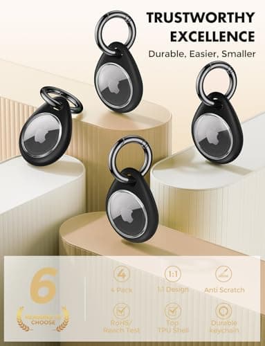 UNBREAKcable 360° Protective Case for AirTag (1st & 2nd Generation) [4 Pack], TPU Full Cover Keyring Holder with Premium Zinc Alloy Spring Clip, Scratch-Resistant Design for Keys, Bags, Luggage — view 2