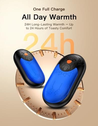 24 Hr Heating Hand Warmer Rechargeable 2 Pack | 6000mAh Electric Hand Warmers with 3 Heating Modes, USB Reusable Portable Pocket for Women Men Camping Hunting Golf(Blue) — view 3