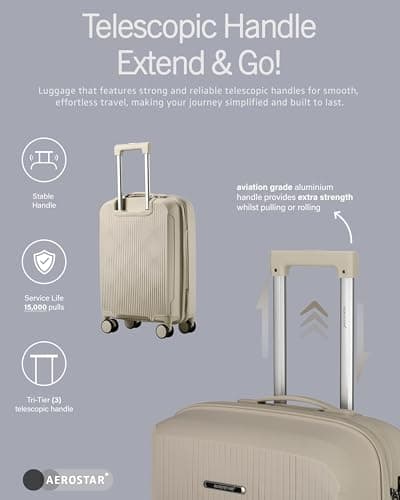 Aerostar 24” Medium Lightweight PP Hard Suitcase 4 Silent Spinner Wheels Check-in Luggage Integrated TSA Combination Lock for 15 to 20kg (Beige, 75 Litre) — view 3