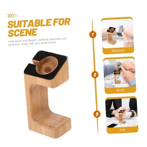 HOLIDYOYO Bamboo Smart Watch Charging Stand Elegant Natural Wood Holder Compatible with Apple Watch Lightweight User-friendly Design for Home Travel — view 3