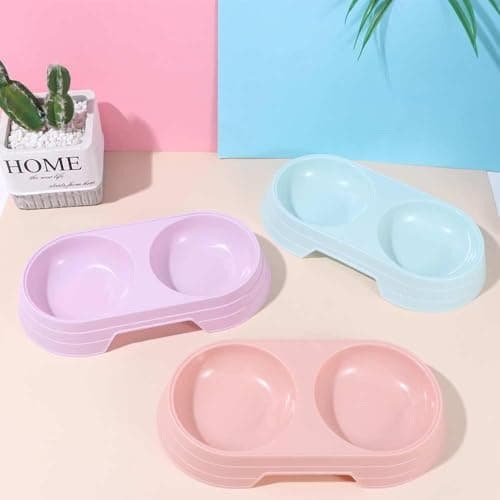 Cat Food and Water Bowl,Double Plastic Dog Bowl Pet Dish Cat Feeders for Small Medium Size Pet Puppy Travel Outdoor Feeding Eating Drinking(purple) — view 2