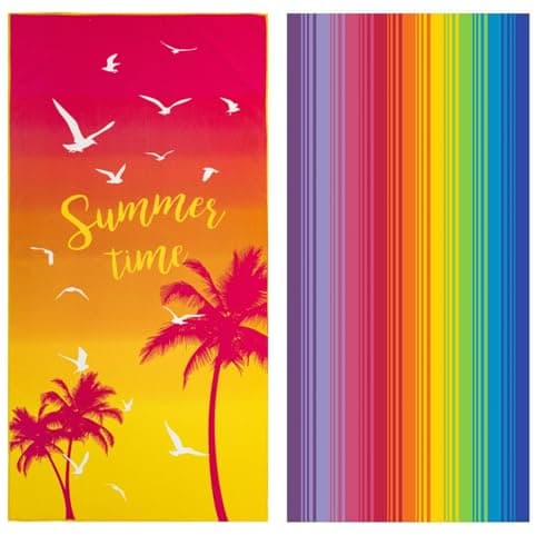 Adore 2 Pack Microfibre Beach Towels 70x140cm - Summertime Palms & Stripes — view 2
