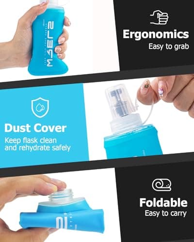 WRELS Folding Soft Flask Portable Collapsible Running Lightweight Water Bottle for Outdoor Sports,Travel with Mouthpeice Cover(250ml-2 Packs) — view 2