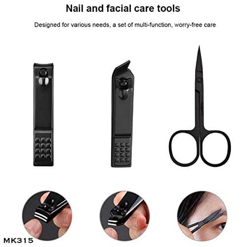 Manicure Pedicure Set | Nail Clippers | Scissors | Tweezers | Ear-pick | Black Stainless steel Men Women Travel Size Nail Grooming Tool Kit Blue — view 3