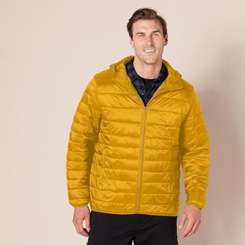 Amazon Essentials Men's Lightweight Water-Resistant Packable Hooded Puffer Jacket, Caramel, L — view 6