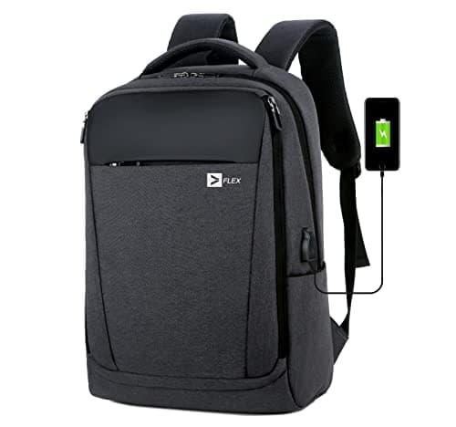 Flex Waterproof Laptop Backpack Business Bag Stylish College Rucksack Fits 15.6 inch Laptop Multicompartment Bag for Men Women with USB portal and Trolley Sleeve Padded Shoulder Adjustable Belt Black