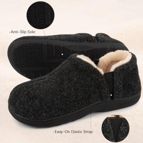 LongBay Men's Slippers Memory Foam House Shoes Winter, Dark Grey 10/11 UK — view 4