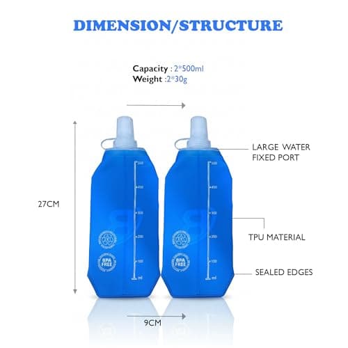 Blend & Bloom Soft Flask Running Water Bottle 500ml,Foldable Flexible Lightweight Leakfroof Collapsible Water Bottle, Soft Flask for Hydration Running Vest for Hiking Cycling — view 3
