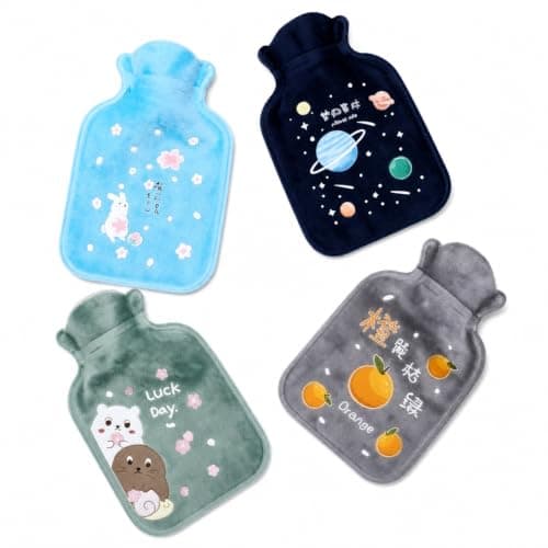 4 Piece Small Hot Water Bottle Set with Cartoon Covers