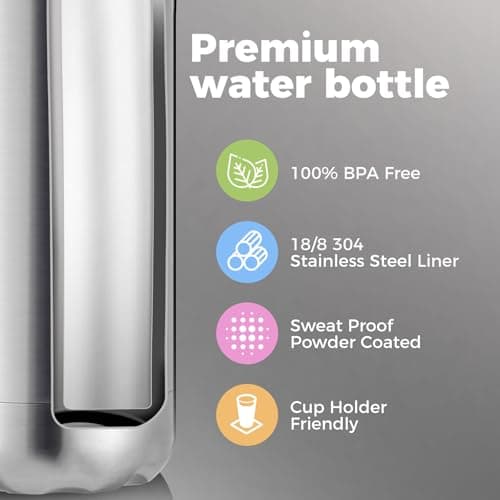 Volhoply 500ml Insulated Stainless Steel Water Bottle, Double Wall Vacuum Flask, Keeps Cold 24h & Hot 12h, Available in Packs of 1 or 4（Silver,1 Pack — view 4