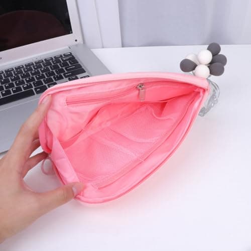 HONMEET Portable Large Capacity USB Cable Storage Bag Nylon Organiser Pouch Mini Carrying Charger Pouch with Organising Feature for Wireless Earphone and Charger for Travel and Daily Use Pink — view 4