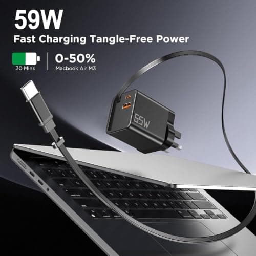 PowerTravel UK 65W USB C Charger, Retractable Cable, 3 in 1, GaN, 0.7m (Black) — view 6