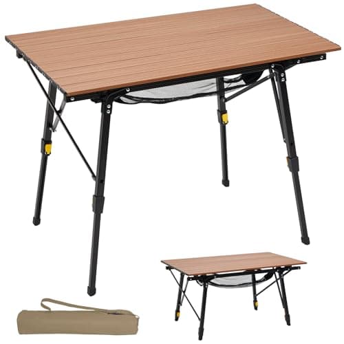 Portal Camping Tables That Fold up 90×53cm Picnic Table Folding Portable with Height Adjustable Legs Collapsible 3ft Aluminium Rollup Outdoor Lightweight Foldable for Beach Fishing Garden BBQ