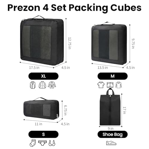 Prezon Large Compression Packing Cubes, Full Open Visible Design， Expandable Packing Organizer with Travel Shoe Bag for Suitcase & Backpack, 4 Set Lightweight Travel Bags for Vacation & Camping — view 3