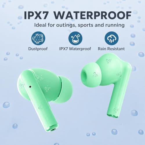 XuLinSe Wireless Earbuds Bluetooth 5.3 Headphones, In Ear Bluetooth Earphones with 4 Mics, IPX7 Waterproof Ear Buds, 10mm Drivers, Touch Control, Auto Pairing, HiFi Stereo Sound (Green) — view 6