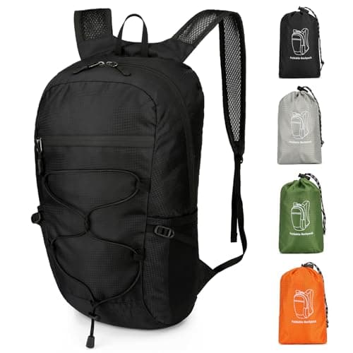 Outplea 15L Ultralight Hiking Backpack for Men Women, Small Foldable Daypack Compact, Waterproof Packable Outdoor Backpack for Travel Sport, Black