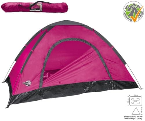 Festival Tent for 2 People, Approx. 200 x 120 x 100 cm, 170T Polyester, Hydrostatic Head 1000 mm, PE Base, Fibreglass Poles, Colour: Pink — view 2