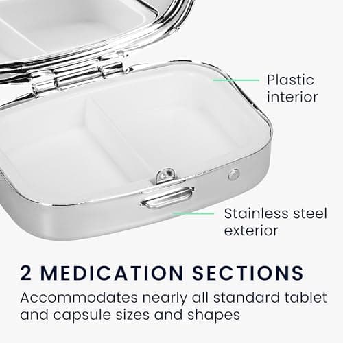kwmobile 2X Pill Box Stainless Steel Silver - Portable Travel Box, Organizer for Tablets, Supplement Holder, Metal Case Storage, 2 Compartments for Medicine — view 3