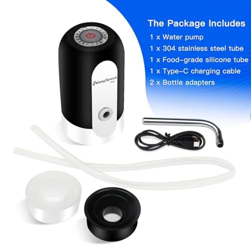 EASYSPEED Water Dispenser, Electric Portable Water Tap Pump with 2 Adapters for 2-5 Gallon Bottles Jugs and Carafes, USB Charging Automatic Drinking Water Dispenser for Kitchen Office Camping,Black — view 4