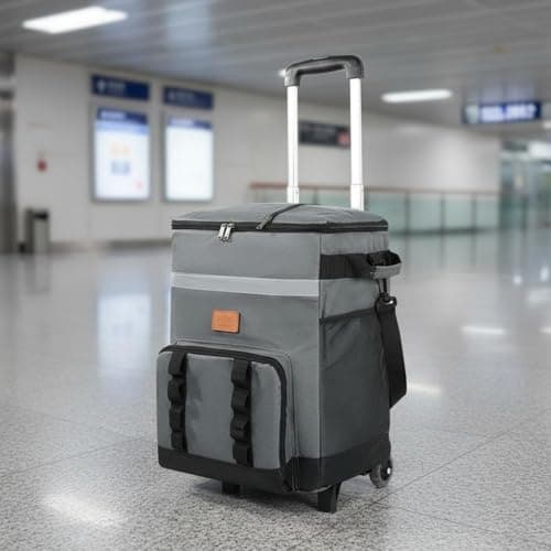Llazsybz Outdoor Insulated Rolling Chiller Bag Portable Ice Chest Wheeled With Telescopic Handle Insulated Storage suitable for camping hiking fishing road trips family outings, Khaki — view 2
