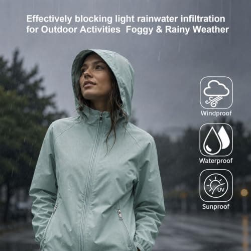 GDOKKNY Women Waterproof Rain Jacket, Lightweight Packable Hooded Raincoat with Storage Pouch, Windproof Rain Coat for Cycling Hiking Commuting Travel — view 3