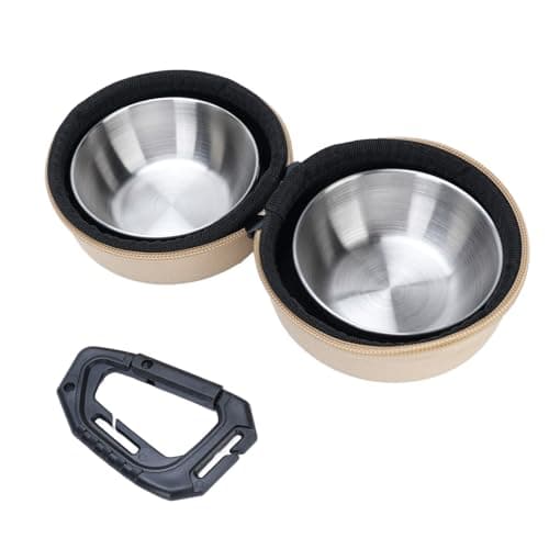 Dog Bowl Pet Bowls with Storage Bag, 2 Pack Portable Pet Feeding Travel Dog Bowl Set for Camping, Hiking, and Outdoor Activities (Khaki)