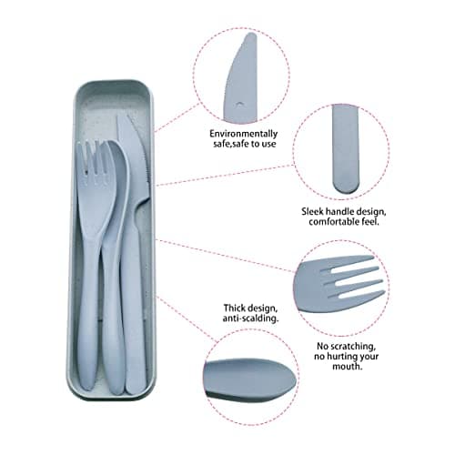 VicBou Travel Cutlery Set with Case, 2 Sets Portable Camping Cutlery, Reusable Spoon Fork Knife Sets for Travel Picnic School Camping Outdoor or Daily Use,(Blue, Pink) — view 4