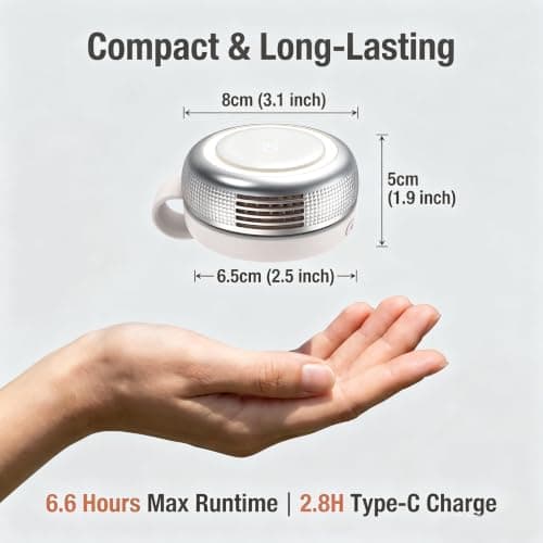 Portable Clip-On Fan with LED Light,Ultralight Mini Fan,5 Speeds Silent Bladeless Neck Fan,360° Rotatable Collar Waist Fans,USB Rechargeable,Hands Free,Power Display,for Outdoor,Travel,Summer,White — view 2
