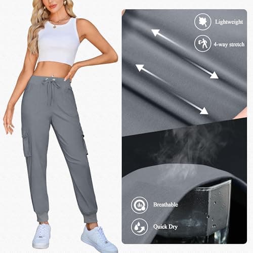 Hormtaer Women's Cargo Joggers Walking Trousers Lightweight Quick Dry Hiking Multi Pants Casual Outdoor Travel Gym Athletic Workout (B Grey, L) — view 4