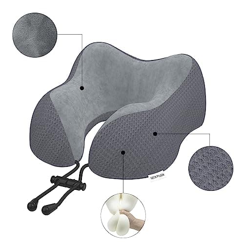 Yomisee Travel Pillow Neck Pillow for Travel Airplane Memory Foam Flight Pillow for Cars, Trains, Home, Offices（Dark Grey） — view 3