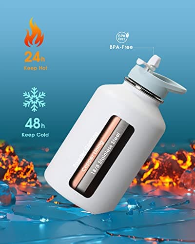 Coolflask 2L Water Bottle Insulated with PU Leather Sleeve & 3 Lids — view 2
