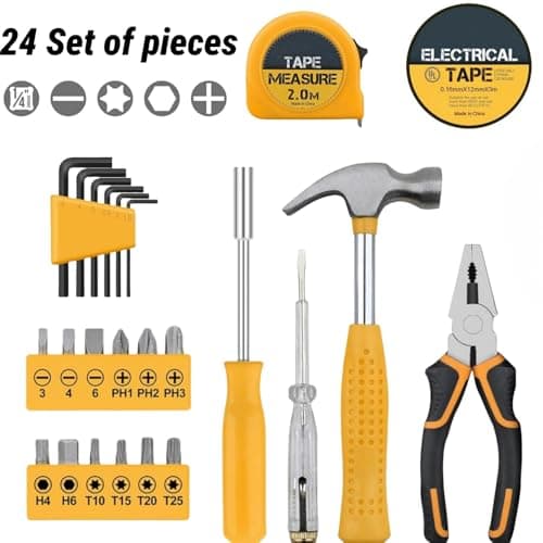 24pc Yellow Home DIY Tool Kit Set - Essential Household Hand Tools in Portable Storage Box for Home, Office & Garage Repairs - Starter Basic Tool Kit for Men & Women — view 3
