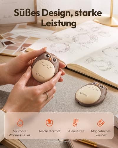 Gaiatop Rechargeable Hand Warmers 2 Pack, Cute Owl Handwarmers, Brown — view 2