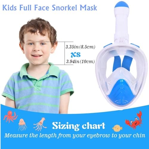 Snorkel Mask for Kids,Full Face Diving Mask Anti-Fog, Anti-Leak 180°view Design, Snorkeling Mask Set for Kids Girls Boys- Sports Camera Compatible(Blue XS) — view 5