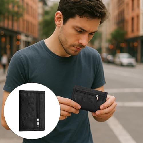 Slim Wallet for Men UK Trifold, RFID Blocking Travel Wallet, Secure Credit Card Holder, Compact Travel Small Coin Purse with Carbon Fiber, Sports Purse with Zipper for Travel Fathers Boyfriends Gift — view 6