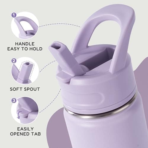 Fijinhom Kids Water Bottle for School, 360ml/12oz, Toddler Water Bottles with Straws, Stainless Steel Vacuum Insulated Water Bottles for Boys&Girls, Leak-Proof, BPA-Free,Purple — view 4