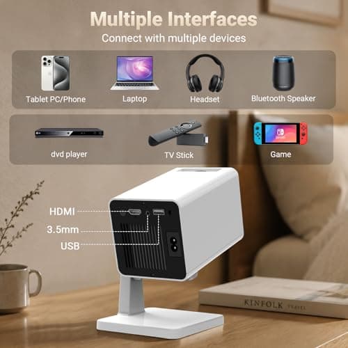 Mini Projector for Bedroom Ceiling, Smart Portable Projector with Android, WiFi & Bluetooth, 1080P Supported Home Cinema Projector for Movie Nights, Compatible with iPhone/Android — view 6