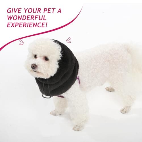 SSaYo Dog Ear Muffs Noise Protection - Soft Calming Hood for Anxiety Relief, Fireworks, Thunder, Grooming & Vet Visits - Elastic Band & Comfortable Neck Warmer for Travel (Black, Large) — view 5