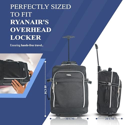 ZAHRAB 40x30x20cm for Ryanair Wizz Air, Underseat Bag Lightweight Hand Luggage Cabin Bag Trolley with Wheels Flight Bags Suit Case (Black) — view 2