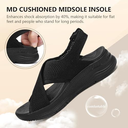 Hanani Womens Orthopedic Sandals Adjustable Strap Sandals Arch Support Ladies Summer Wedge Slingback Sliders Platform Walking Shoes Washable Slide Sport Girls Casual Thick Bottom Beach Shoes — view 4