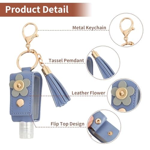 WATUNID 4Pcs PU Leather Hand Sanitizer Key Holder, Refillable 1oz Bottles — view 3