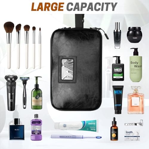 SWISSELITE Leather Toiletry Bag for Men, Water Resistant Dopp Kit for Toiletries Accessories with Wet/Dry Separation, Travel Essentials Shaving Bag Bathroom Organizer for Travel Gym Dorm (Black, L) — view 6