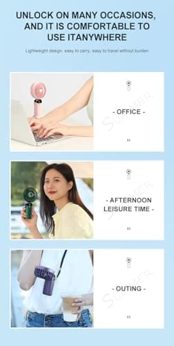 Rainberg Rechargeable Hand held Fan with LED Display, 5-Speed Settings, 5000mAh Battery, 90-Degree Adjustable, Desk Fan, Hand Fan, Portable fan, Quiet Cooling, Compact Design, USB Charging (White) — view 5
