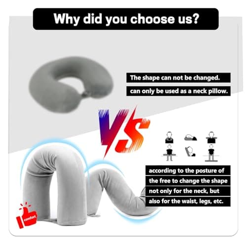 EPROICKS Twist Memory Foam Travel Pillow, Adjustable Travel Neck Pillow for Home Travel, Airplanes, Bus, Trains Chin, Lumbar Leg Support, Bendable Roll Pillow black — view 4