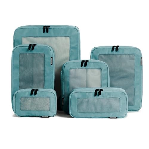 Aerotrunk Compression Packing Cubes for Travel - Luggage Organizer Bags - Double Zipper Packing Cubes for Suitcases (6-Pack, Teal)